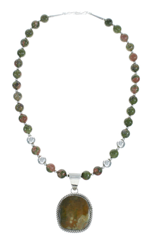 Sterling Silver Multicolor Jasper Native American Bead Necklace X10226